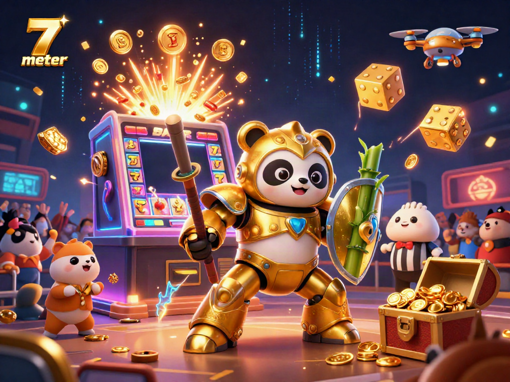 Experience the thrill of 7 meter gaming with vibrant characters and exciting visuals in this dynamic casino illustration.