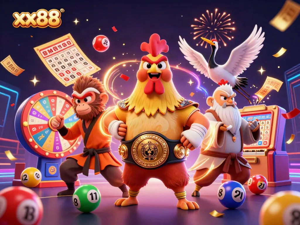 Experience xx88 thrills with a dynamic casino scene featuring animated characters and vibrant game elements.