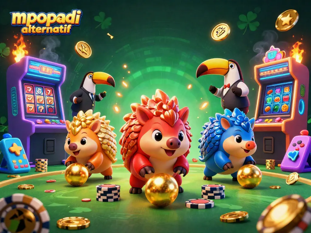 Engaging 3D scene of rival pangolins in armored suits winning in casino slots, showcasing mpopadi alternatif.
