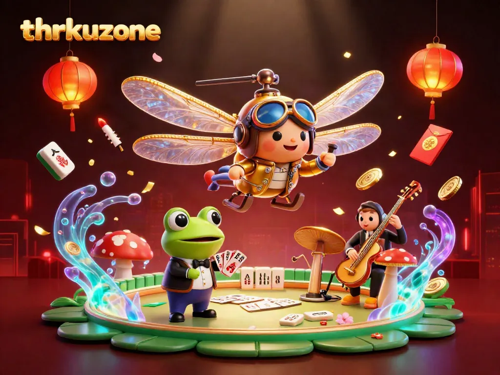 Experience thrilling gameplay at thrkuzone with a vibrant 3D illustration of an imaginative casino scene featuring unique characters.