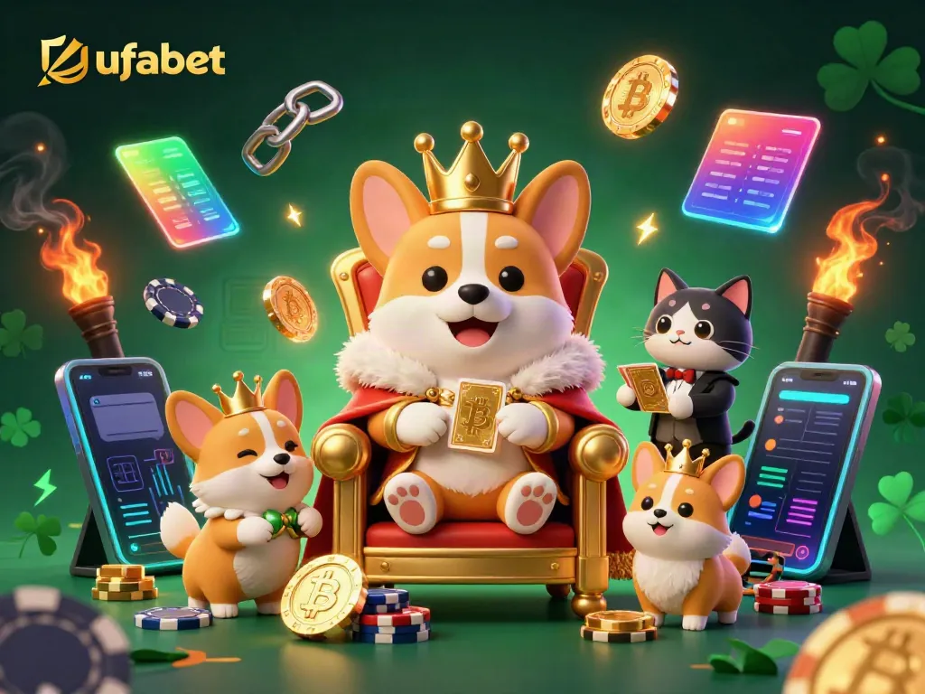 เข้าร่วมเดิมพันกับ ufabet ด้วยภาพการ์ตูน 3D สุดน่ารักและเด่นชัดของสุนัขคอร์กี้ในราชาทอง