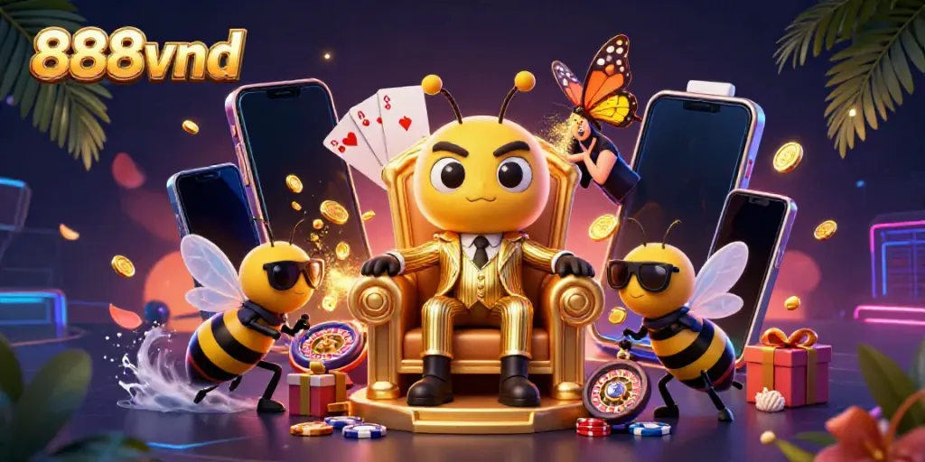 Engage in thrilling gameplay at 888vnd with vibrant casino elements and animated characters.