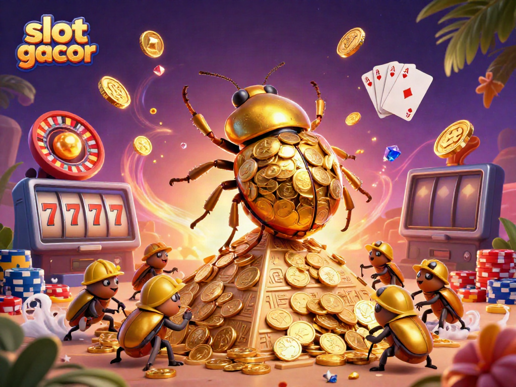 Experience thrilling gameplay with slot gacor, featuring a vibrant scene of golden coins and casino elements.