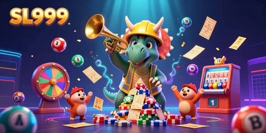 Celebrate wins with SL999 in a vibrant casino scene with dynamic gaming elements.
