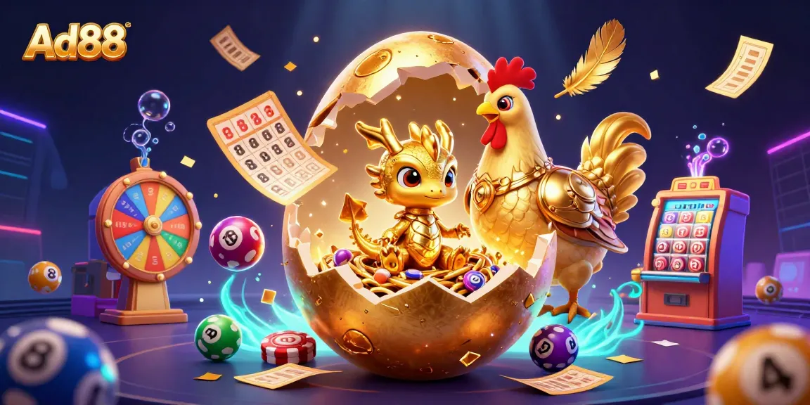 Experience the thrilling world of Ad88 with vibrant casino elements and a magical golden dragon.