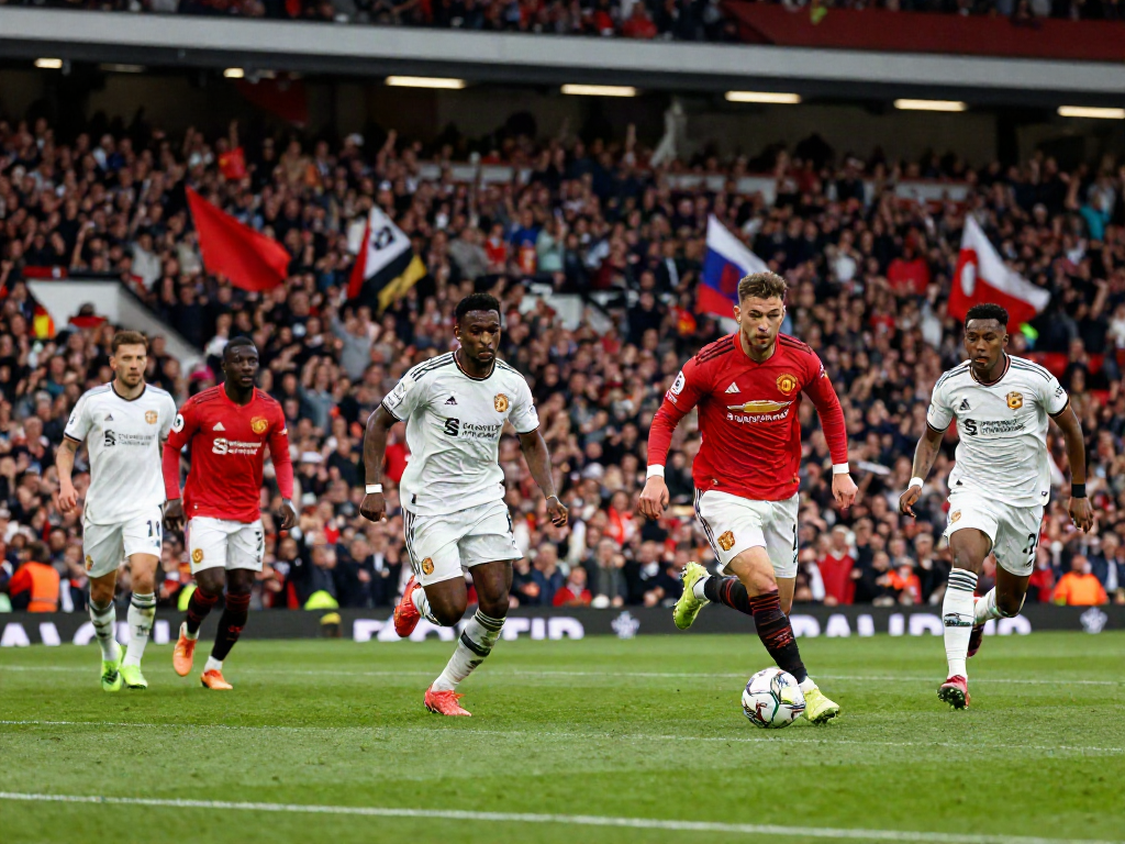 Intense match scene showcasing สถิติแมนยู พบ ลิเวอร์พูล rivalry with players in action and lively fans.