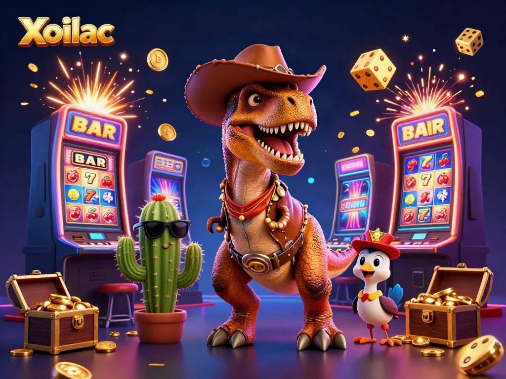 Xoilac brings excitement with cartoon characters in a casino, celebrating jackpot wins.