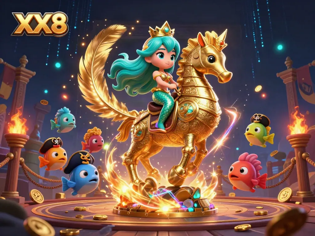 Experience the thrill of XX8 with a vibrant underwater casino scene featuring a mermaid, seahorse, and colorful fish.