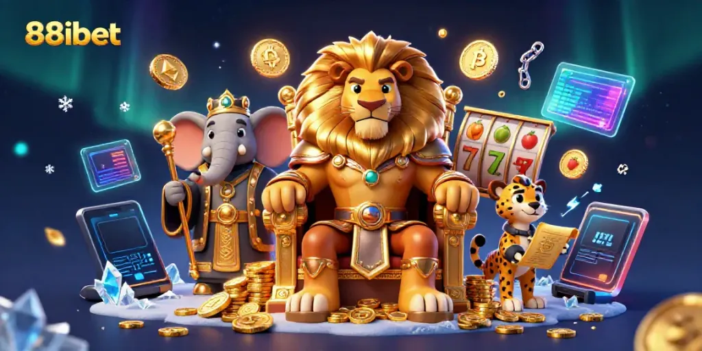 Experience thrilling 88ibet gaming with a vibrant royal scene featuring a lion king and unique game elements.
