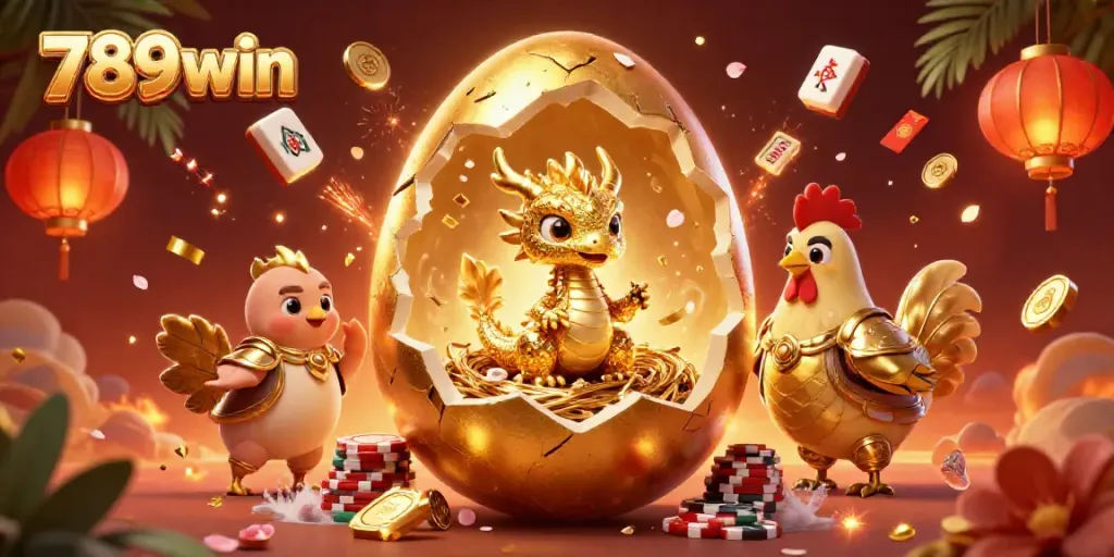 Experience the excitement of 789win with a golden dragon emerging amidst vibrant casino elements.