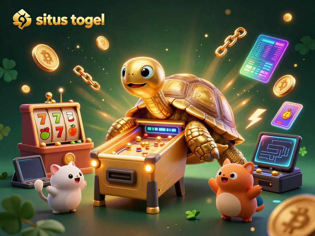 Engage in situs togel action with a vibrant scene of a golden tortoise pinball machine, packed with slot symbols.