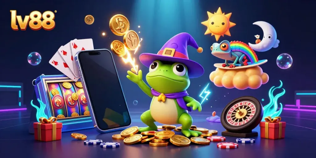 Experience thrilling slots and game excitement with lv88 in a vibrant, fantasy-inspired scene.