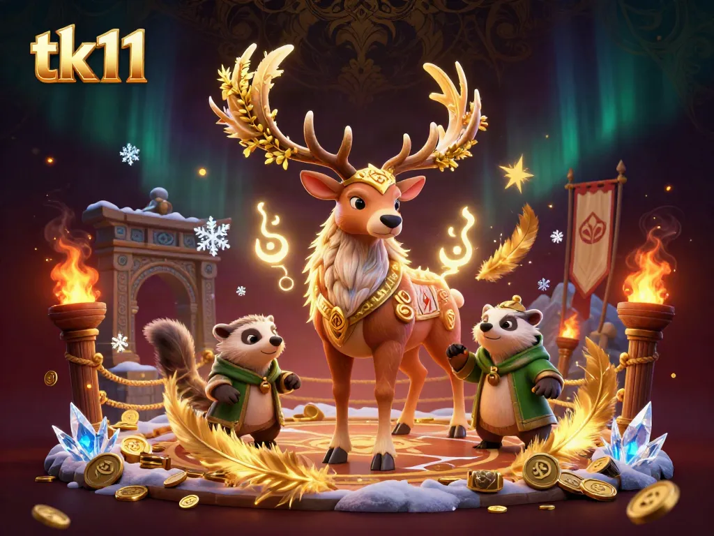 Engage in immersive gameplay with tk11, the enchanted druid and wise badger in a mystical casino arena.