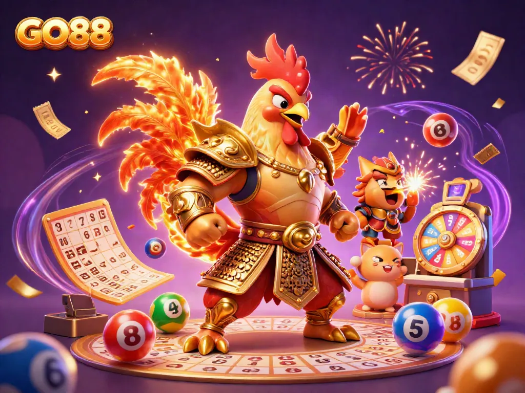 Engage with GO88 in a vibrant 3D casino world filled with dynamic gaming elements and lively characters.