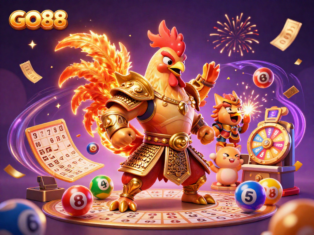 Engage with GO88 in a vibrant 3D casino world filled with dynamic gaming elements and lively characters.