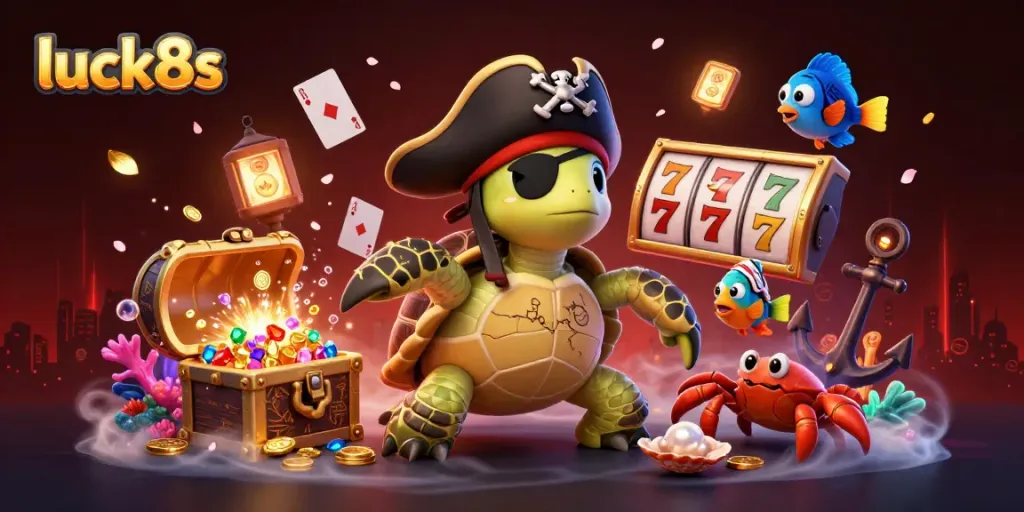 Experience thrilling gaming with luck8s in this vibrant 3D underwater casino scene featuring unique characters.