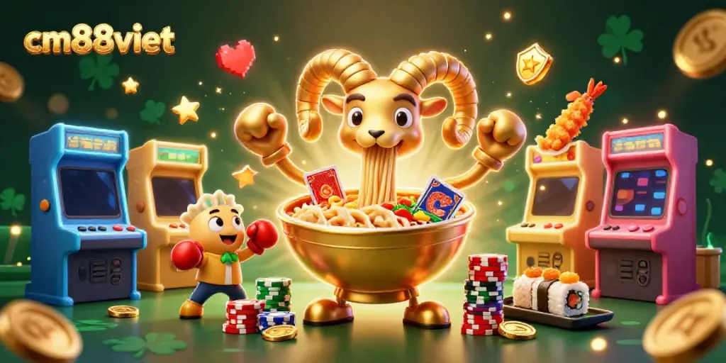 Engage with thrilling slots at cm88viet with a vibrant scene including unique game elements and popular characters.