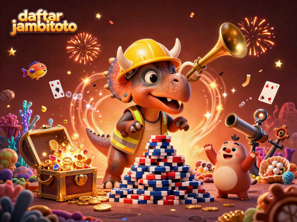 Join the game action with daftar jambitoto as the triceratops builds poker chip towers.