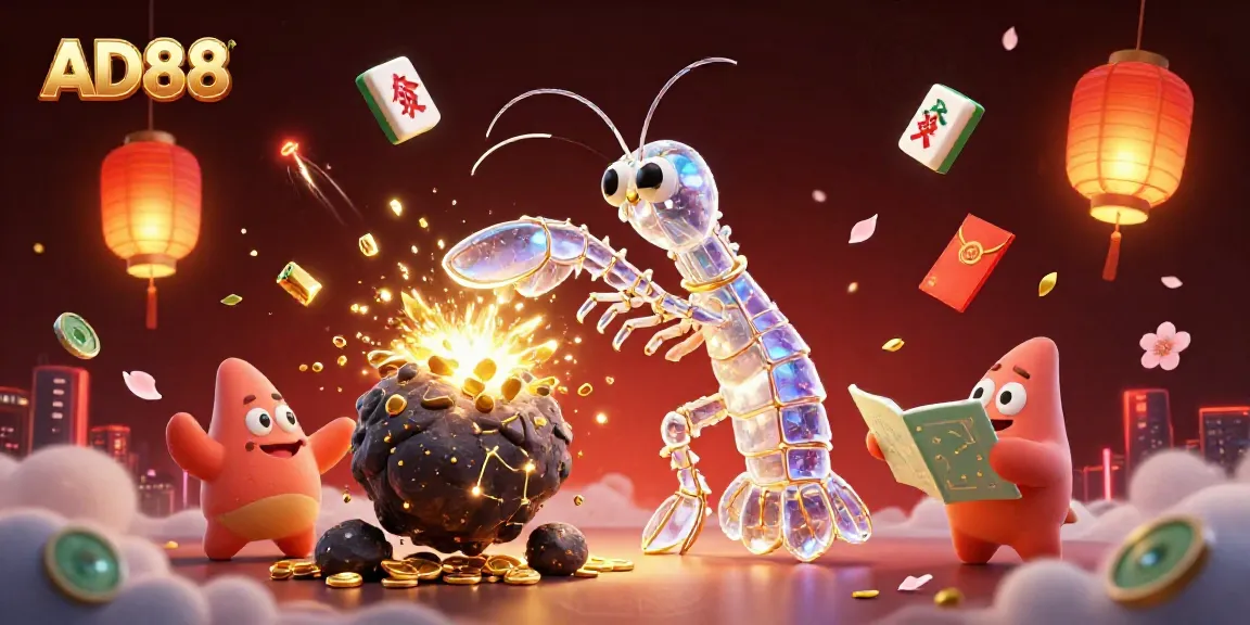 Engage in the excitement of AD88 with a galactic samurai mantis shrimp amidst casino-themed elements.