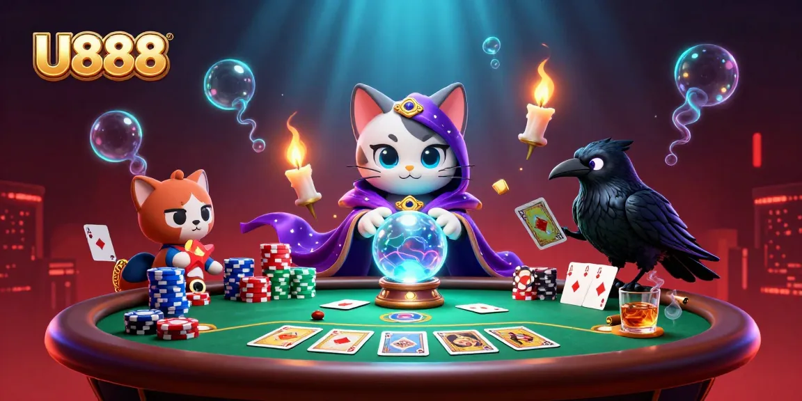Experience U888's vibrant casino scene with mystical characters and dynamic gaming elements.